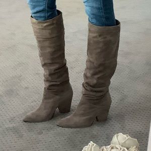 Stuart Weitzman Taupe Suede Slouch Boots